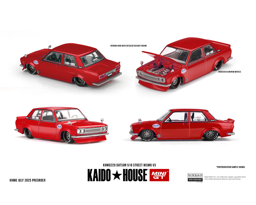 (Preorder) Kaido House x Mini GT 1:64 Datsun 510 Street Nismo V3 – Red