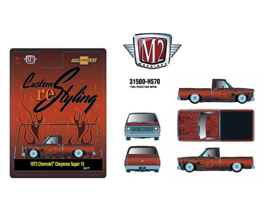 (Preorder) M2 Machines 1:64 1973 Chevrolet Cheyenne Super 10 Custom Re Styling – Brown w/ Flames – Hobby Exclusive