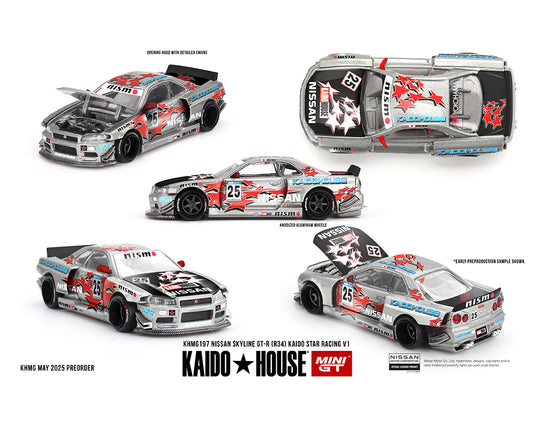 (Preorder) Kaido House x Mini GT 1:64 Nissan Skyline GT-R (R34) Kaido Star Racing V1- Silver