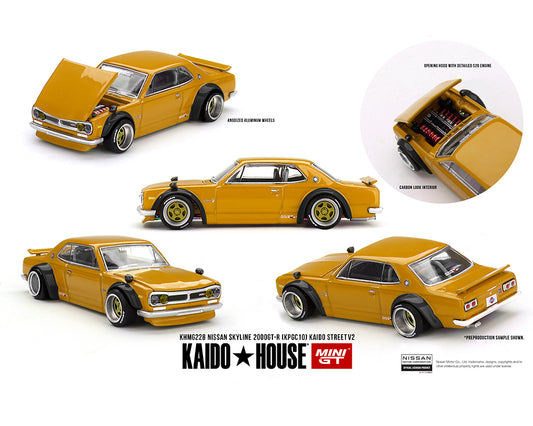 (Preorder) Kaido House x Mini GT 1:64 Nissan Skyline 2000 GT-R (KPGC10) Kaido Street V2 – Yellow